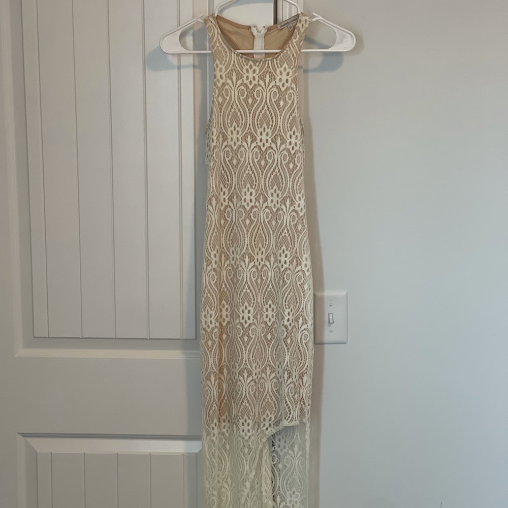 White and nude maxi dress